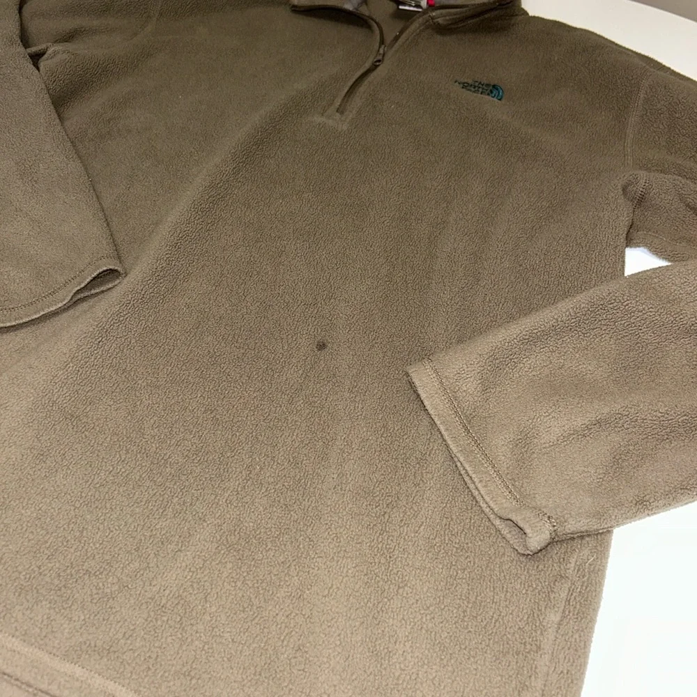 Men’s The North Face 1/4 zip fleece pullover sweater jacket olive green size XL